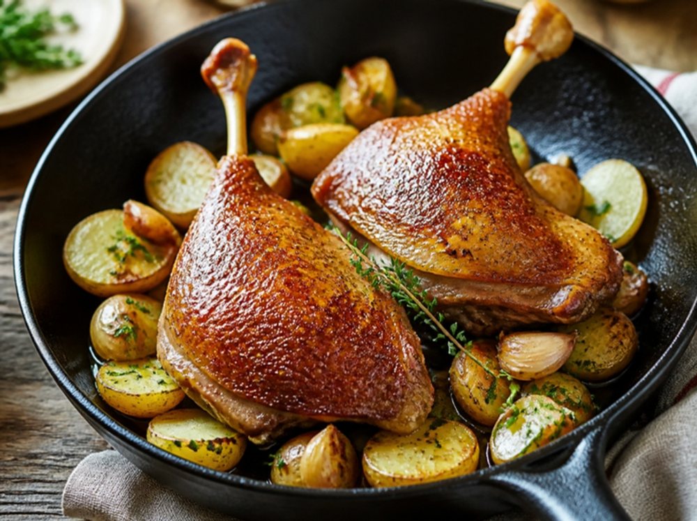 Cuisses de canard confites et pommes de terre sautées