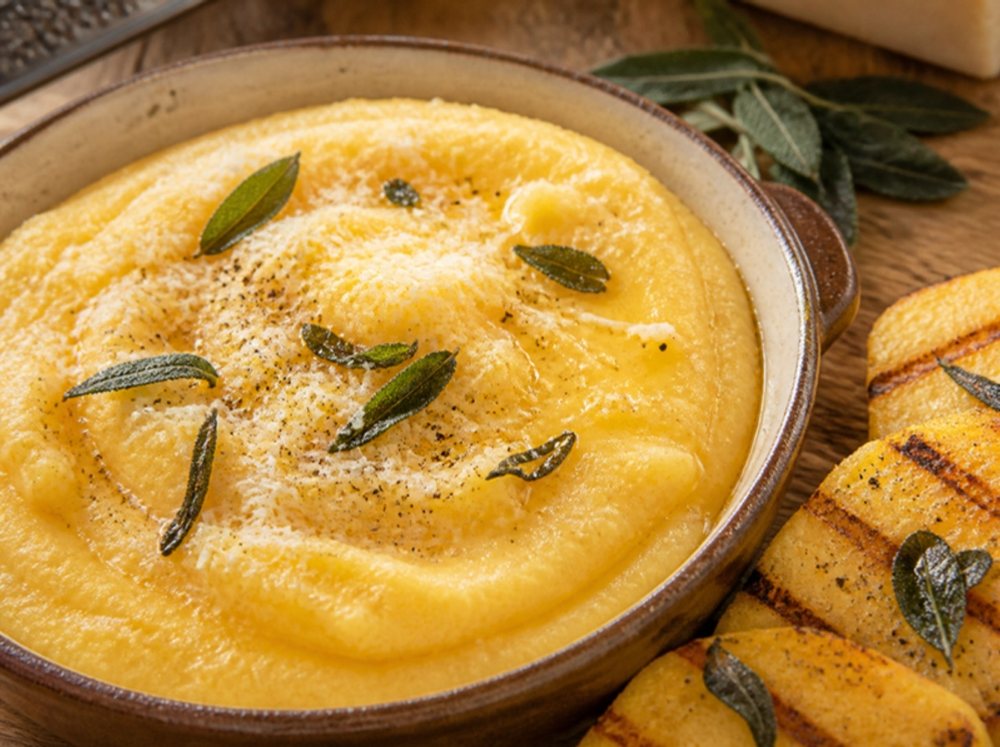 Polenta crémeuse et polenta grillée