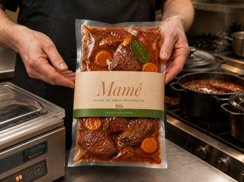 Mise sous vide d'un plat à la sortie de la cocotte